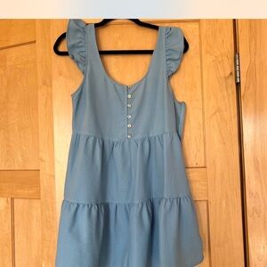 Blue Sleeveless Ruffle Dress